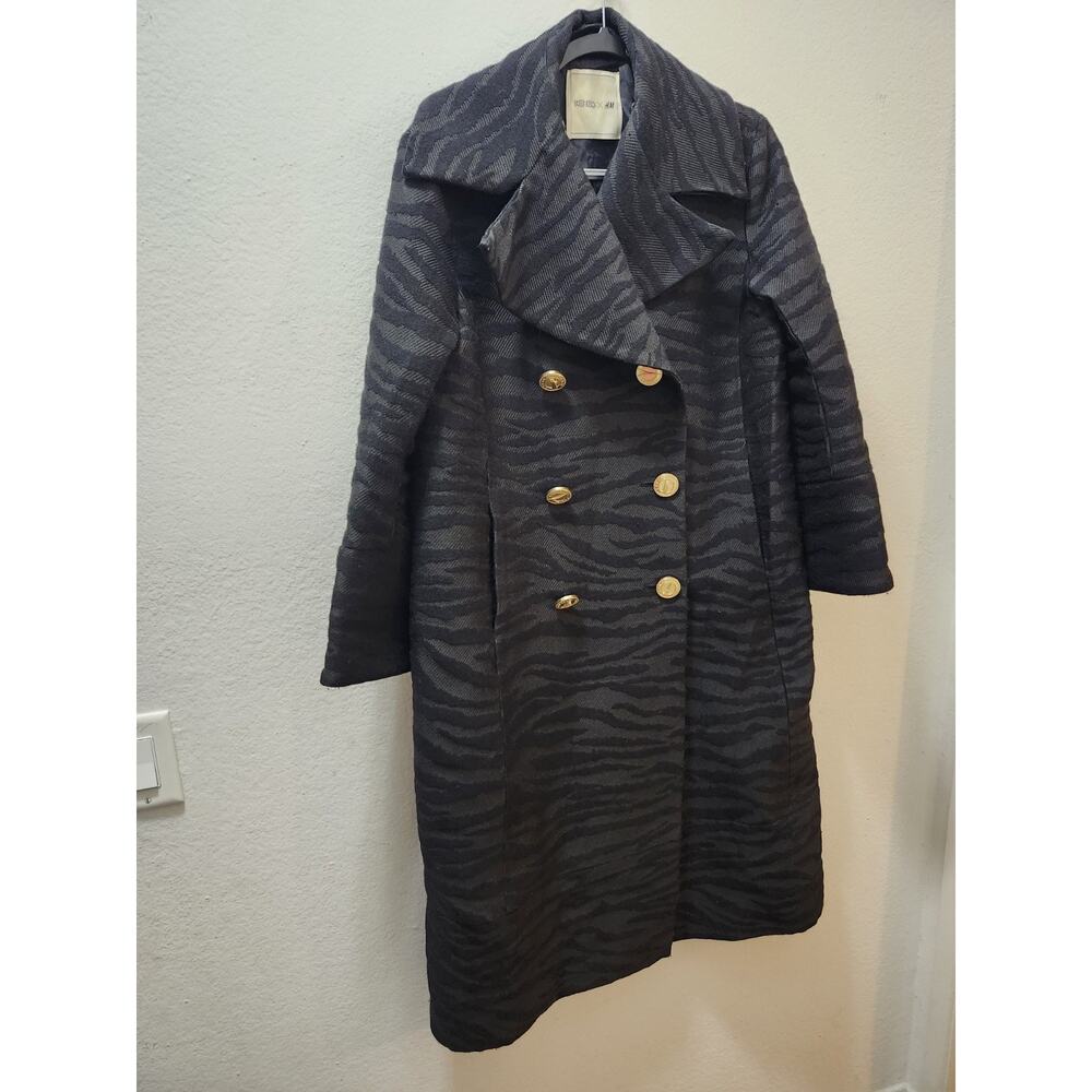 KENZO PARIS X HM Womens Elegant Wool Coat Tiger Pattern In Black Color US 6 EU36
